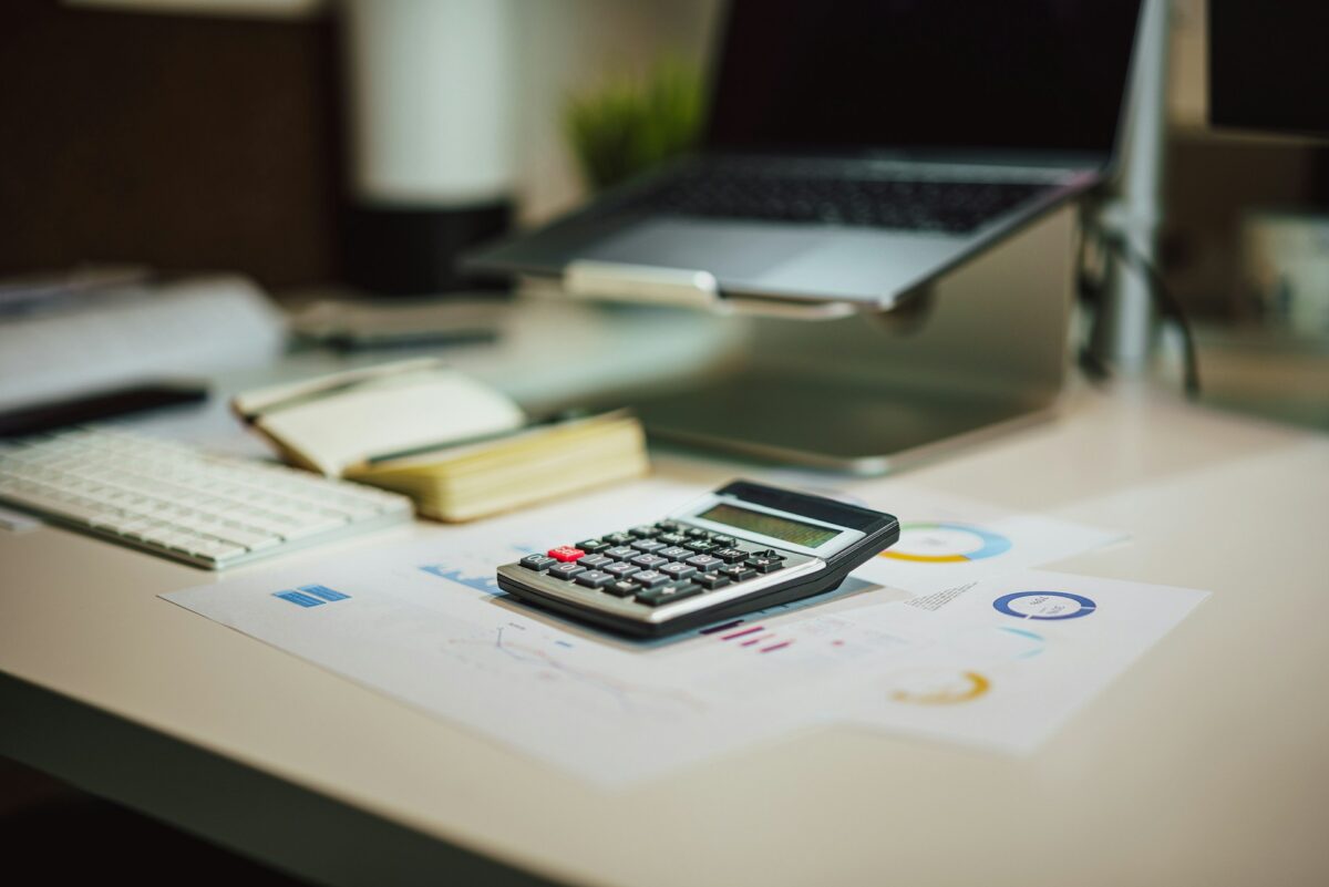 A calculator being used to compute taxes